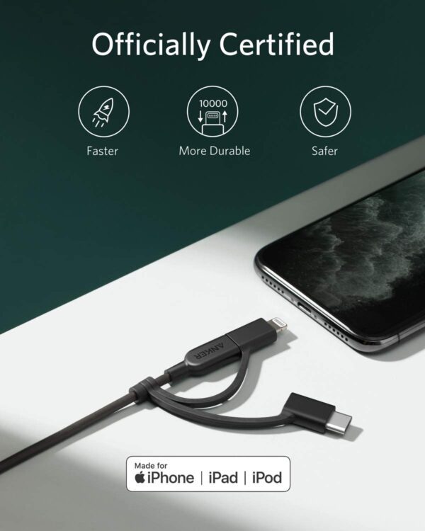 Anker Powerline II 3-in-1 Cable, Lightning/Type C/Micro USB Cable A8436H11