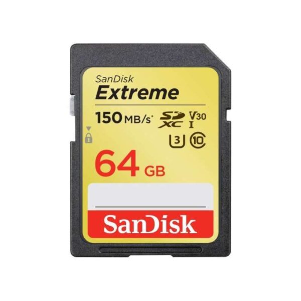 SanDisk 64GB Extreme SDXC UHS-I Card - C10, U3, V30, 4K UHD, SD Card - SDSDXV6-064G-GNCIN, Black 150mbps